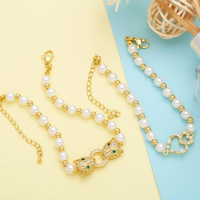 Streetwear – Bracelets plaqués or 18 carats, Imitation de perles en forme de cœur, en cuivre, incrustation de Zircon