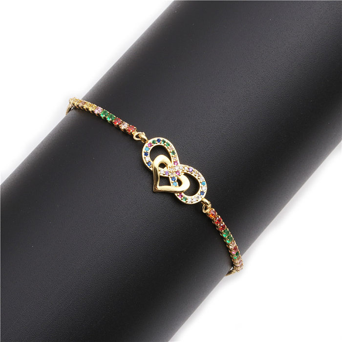 Venda quente micro incrustado zircão cor infinito em forma de coração pulseira ajustável jóias por atacado