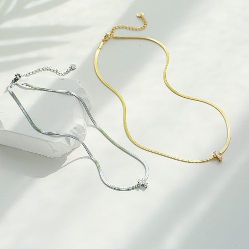 Edelstahl-Klingenkette, Kreuz-Halskette, Schlüsselbeinkette, Zirkon-eingelegte Halskette