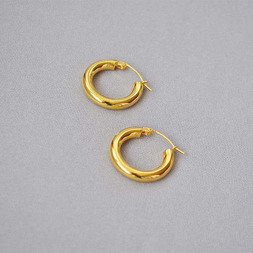 1 paire de boucles d'oreilles créoles en cuivre plaqué or, Style Simple, géométrique, couleur unie
