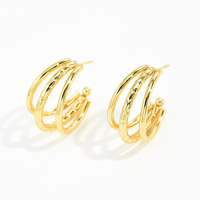 Simple Style C Shape Copper Ear Studs Layered Gold Plated Copper Earrings 1 Pair