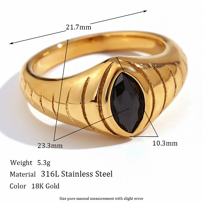 Basic Vintage Style Classic Style Solid Color Stainless Steel Plating Inlay Zircon 18K Gold Plated Rings