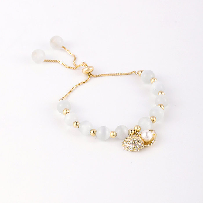 Bracelet œil de chat Simple coréen pour femmes, vente en gros, Micro incrusté de coquille de Zircon, Bracelet réglable