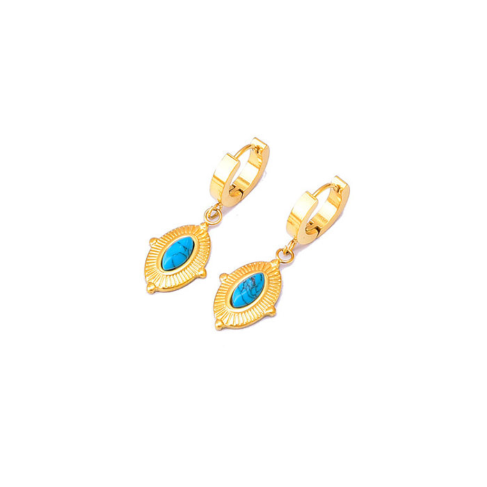 Collier de boucles d'oreilles Turquoise avec incrustation en acier et titane, gouttelettes d'eau de Style ethnique rétro