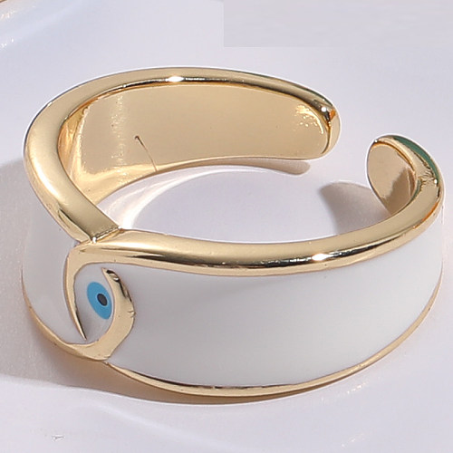Vintage Style Devil'S Eye Copper Enamel Gold Plated Zircon Open Ring 1 Piece