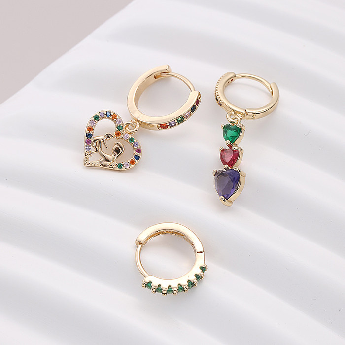 3 Pieces Set Korean Style Heart Shape Inlay Copper Zircon Drop Earrings