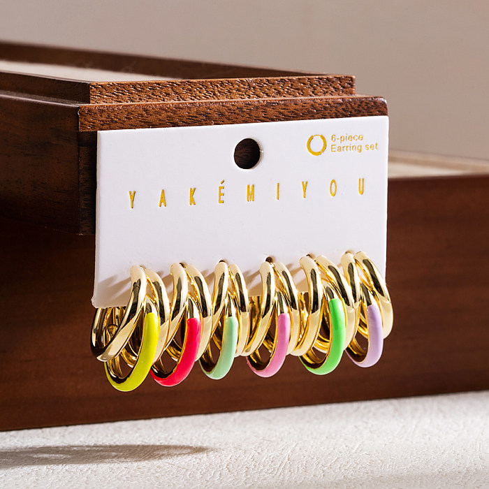 Casual Simple Style Round Copper 14K Gold Plated Hoop Earrings In Bulk