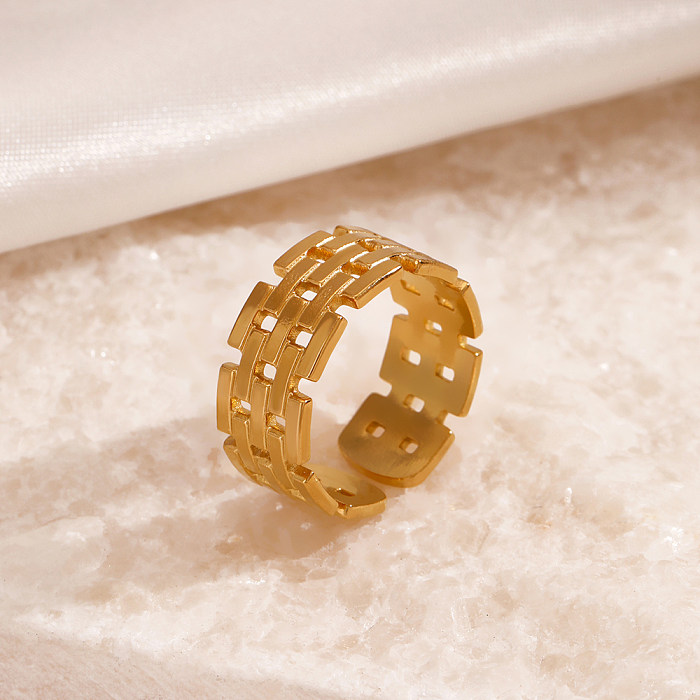 حلقات مفتوحة مطلية بالذهب عيار 18 قيراط مطلية بالفولاذ المقاوم للصدأ بتصميم هندسي عتيق