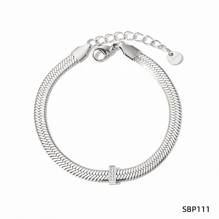 Einfache Art-Rechteck-Edelstahl-Überzug-Inlay-Zirkon-Armband-Halskette