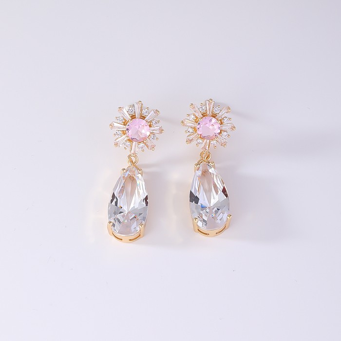 1 Pair Elegant Vintage Style Water Droplets Inlay Copper Zircon White Gold Plated Gold Plated Drop Earrings