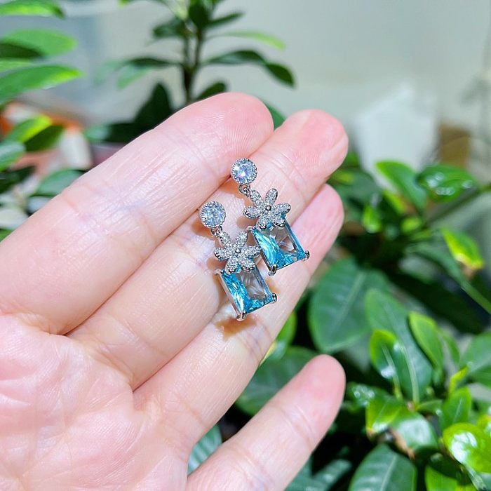 1 Pair Cute Flower Plating Inlay Copper Zircon Drop Earrings