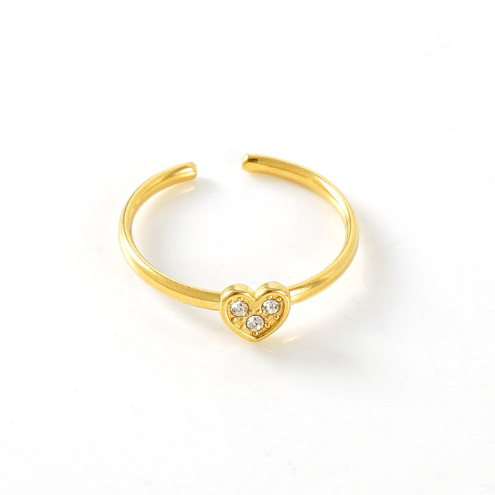 1 Piece Simple Style Heart Shape Stainless Steel Inlay Zircon Rings