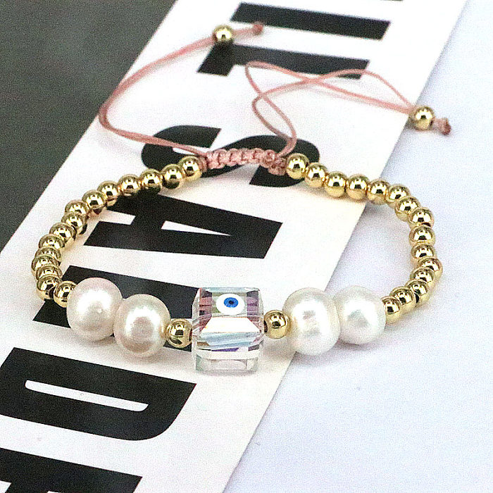 Fashion Devil'S Eye Copper Beaded Gold Plated Artificial Crystal Artificial Pearls Bracelets 1 Piece