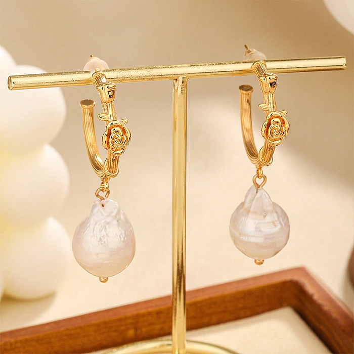 1 Pair Vintage Style Simple Style Flower Plating Copper 18K Gold Plated Drop Earrings