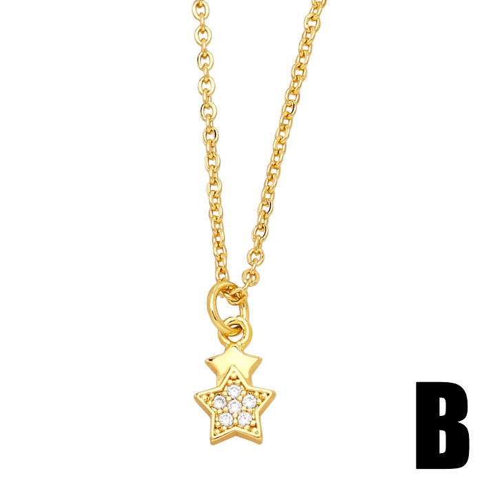 Estilo simple Estrella Forma de corazón Cobre Chapado en oro Collar con colgante de circón 1 pieza