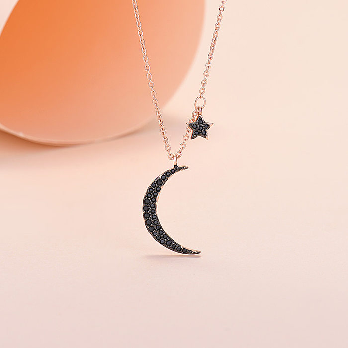 Collier pendentif en Zircon avec incrustation de cuivre étoile et lune de Style Simple