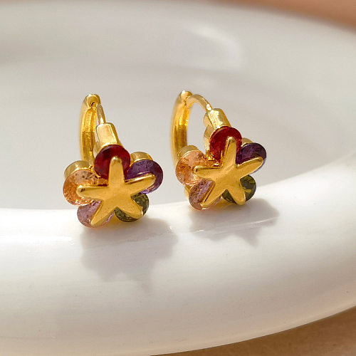 1 Paar Ohrringe mit süßer Blumenbeschichtung, Kupfer-Zirkon-Vergoldung