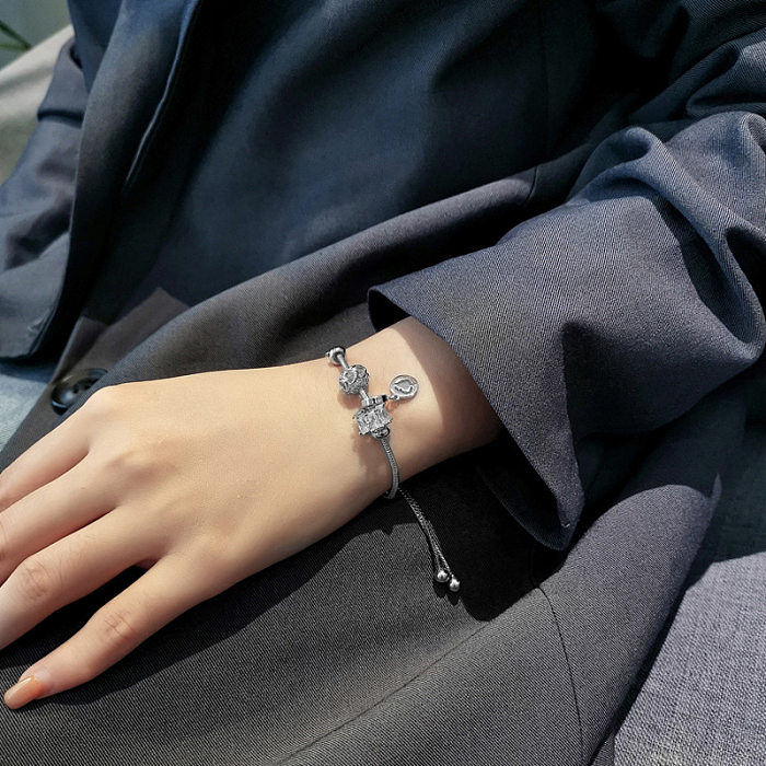 Korean Style Fashion Diamond-studded Heart Shape Adjustable Copper Bracelet