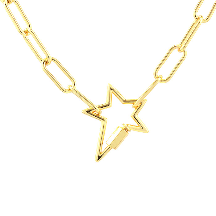 Hip-Hop Simple Style Pentagram Cross Oval Copper Plating Inlay 18K Gold Plated Pendant Necklace