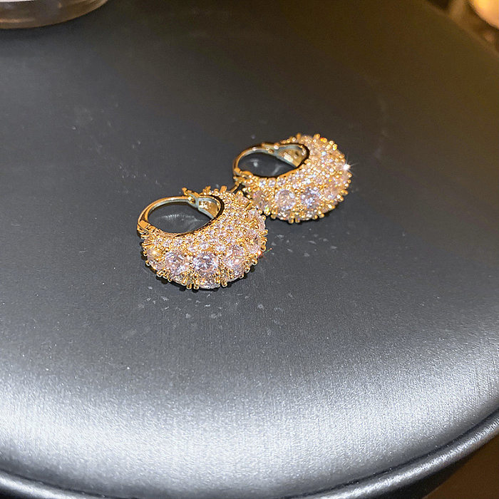 1 par de brincos de diamante com incrustação de cobre de cor sólida estilo simples