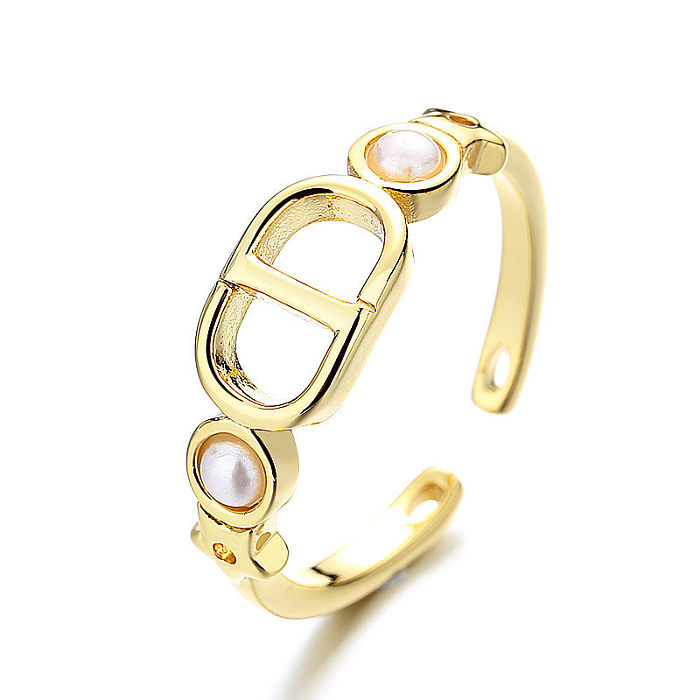 1 Stück schlichter, einfarbiger offener Ring mit Kupfereinlage und Perle