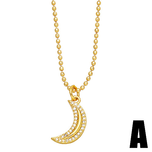 Fashion Pentagram Moon Copper Gold Plated Zircon Pendant Necklace 1 Piece