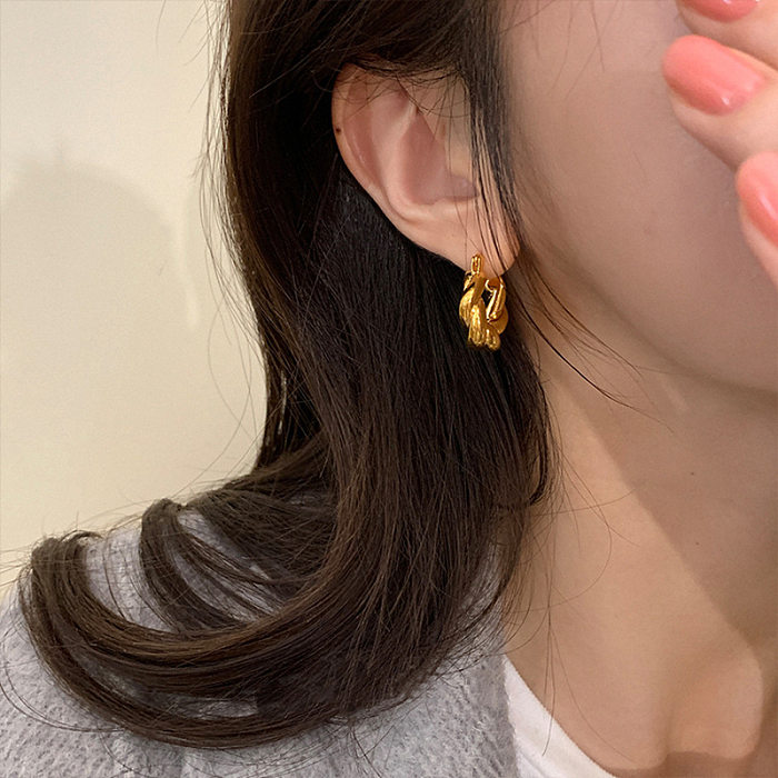 1 Pair Retro Solid Color Twist Copper Earrings