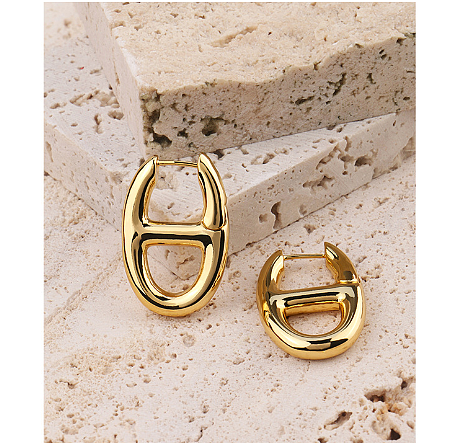 1 paire de boucles d'oreilles streetwear en cuivre plaqué ovale