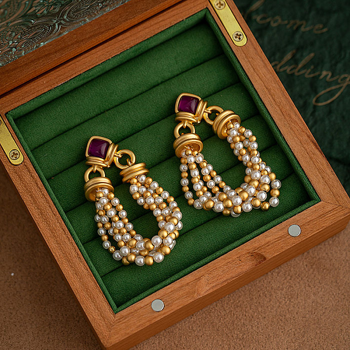 1 Pair Retro Geometric Plating Copper 18K Gold Plated Drop Earrings