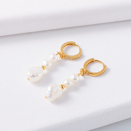 1 Pair Fashion Round Artificial Pearl Brass Patchwork Earrings