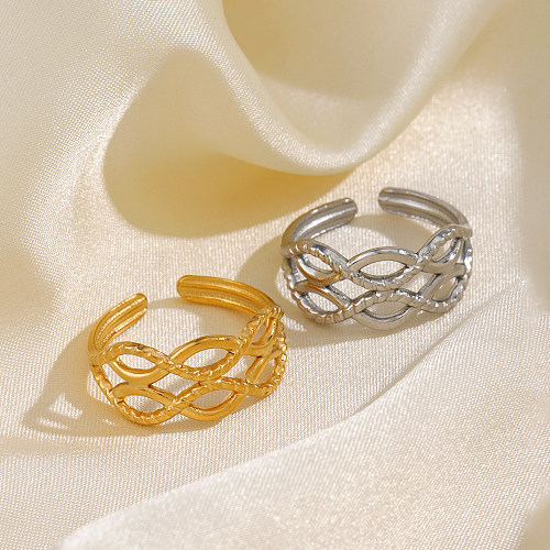 IG Style Casual Streetwear Lines Edelstahlbeschichtung vergoldete offene Ringe