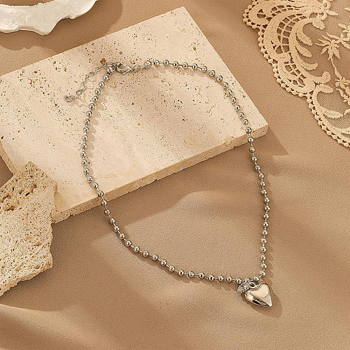 Retro Pendel-Halskette mit Herzform, Kupfer, versilbert, Zirkon-Anhänger, in großen Mengen