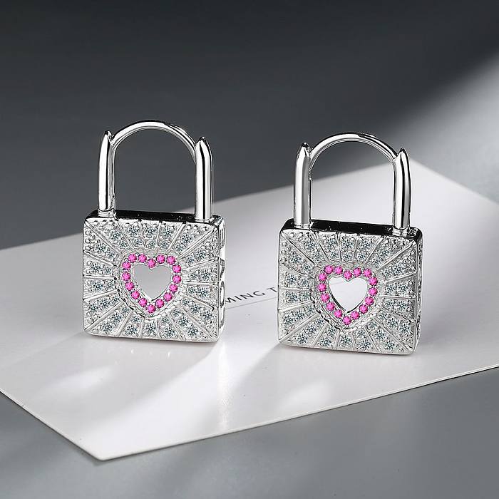 1 Pair Modern Style Heart Shape Copper Inlay Zircon White Gold Plated Earrings
