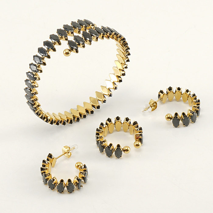 Fashion Eye Stainless Steel Inlay Zircon Bracelets Earrings 1 Set