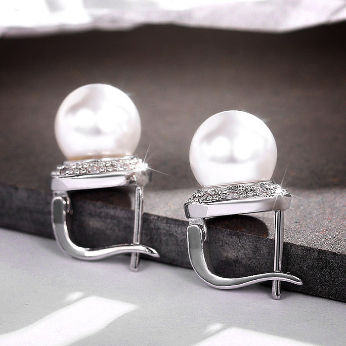 Einfache modische runde Zirkon-Perlen-Kupfer-Ohrringe im Großhandel