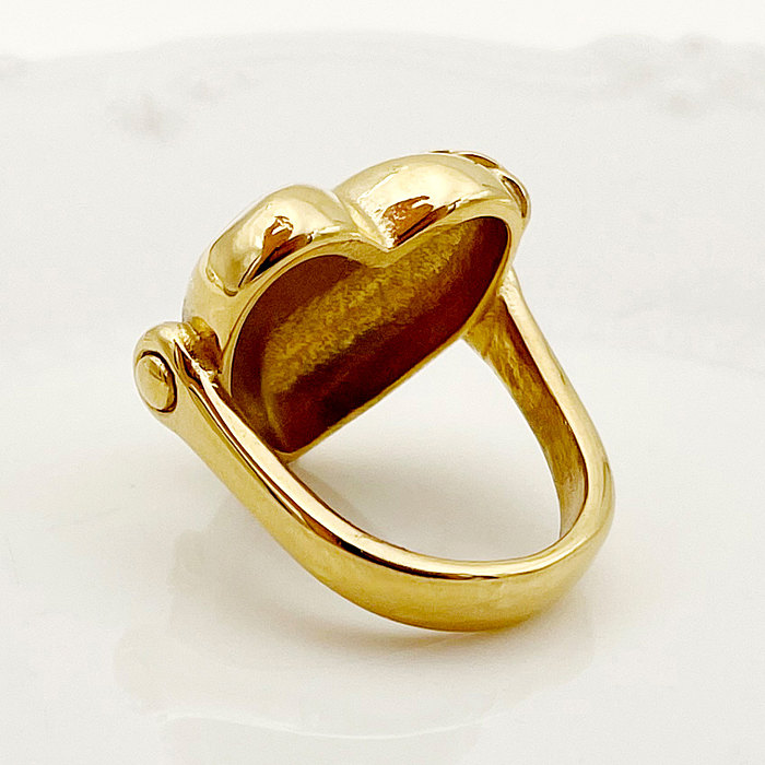 Anneaux plaqués or en acier inoxydable en forme de cœur romantique de style vintage