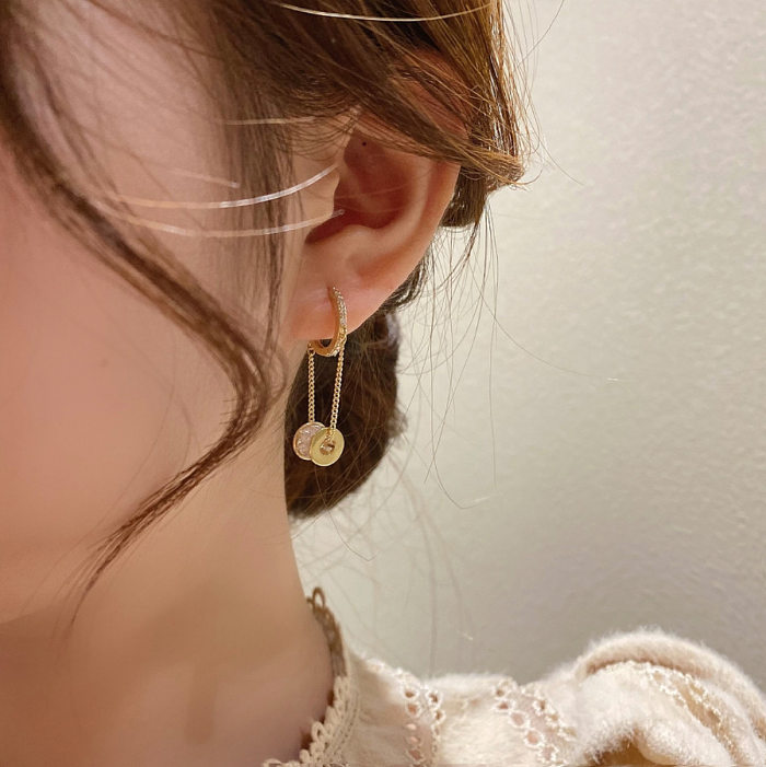 1 Paar moderne Ohrringe mit einfarbiger Beschichtung und Inlay aus Kupfer mit künstlichen Edelsteinen und vergoldeten Ohrringen