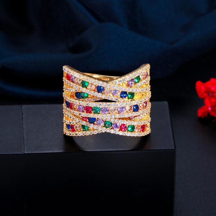 Breiter, offener Ring mit Mikropavé aus farbigem Zirkonia für Damen