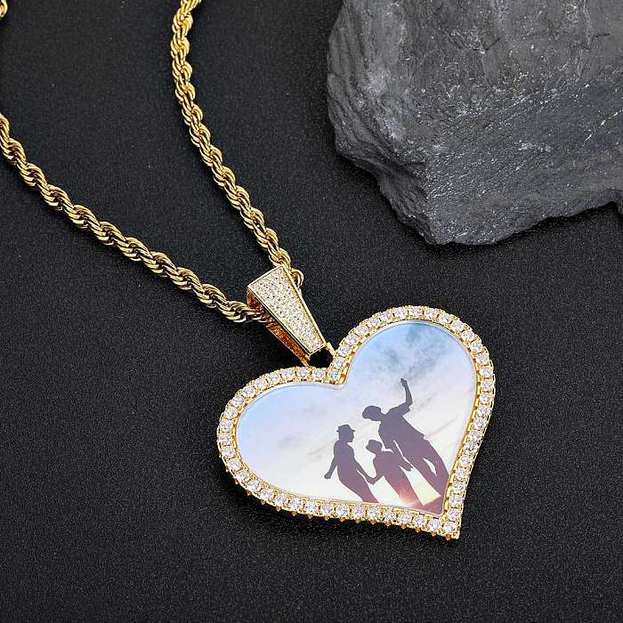 1 Piece Hip-Hop Heart Shape Copper Inlay Rhinestones Pendant Necklace