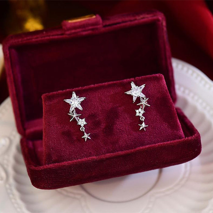 1 Pair Sweet Star Plating Inlay Copper Zircon Drop Earrings