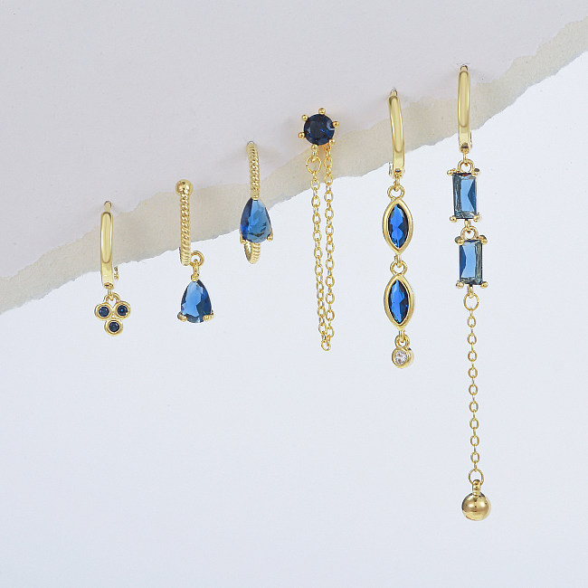 1 Set Elegant Simple Style Geometric Tassel Plating Inlay Brass Zircon 18K Gold Plated Drop Earrings