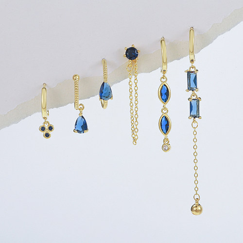 1 Set Elegant Simple Style Geometric Tassel Plating Inlay Brass Zircon 18K Gold Plated Drop Earrings