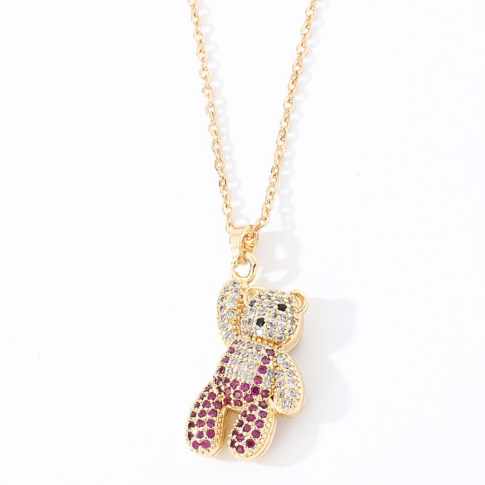 Casual Cute Hip-Hop Little Bear Copper Zircon Pendant Necklace In Bulk