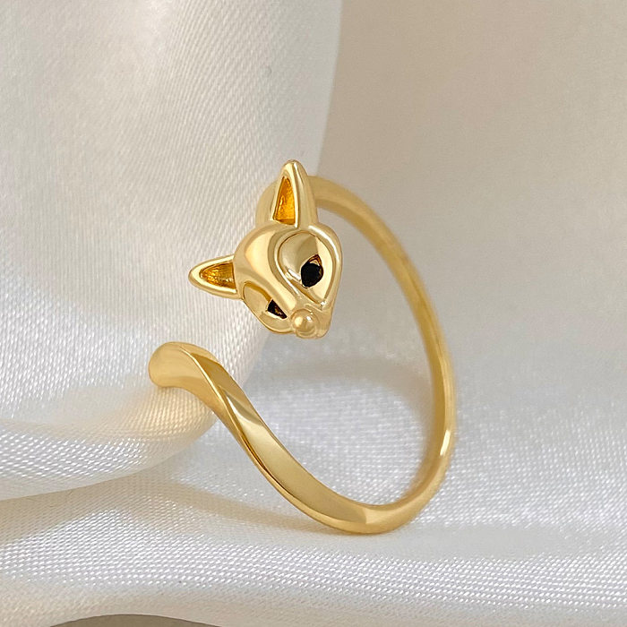 INS Style Cute Fox Copper Plating Inlay Zircon Open Ring