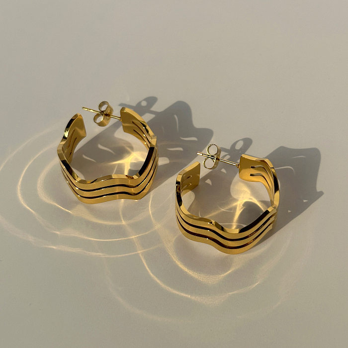 Brincos de pulseira banhados a ouro 18K de aço inoxidável estilo simples ondas estilo IG