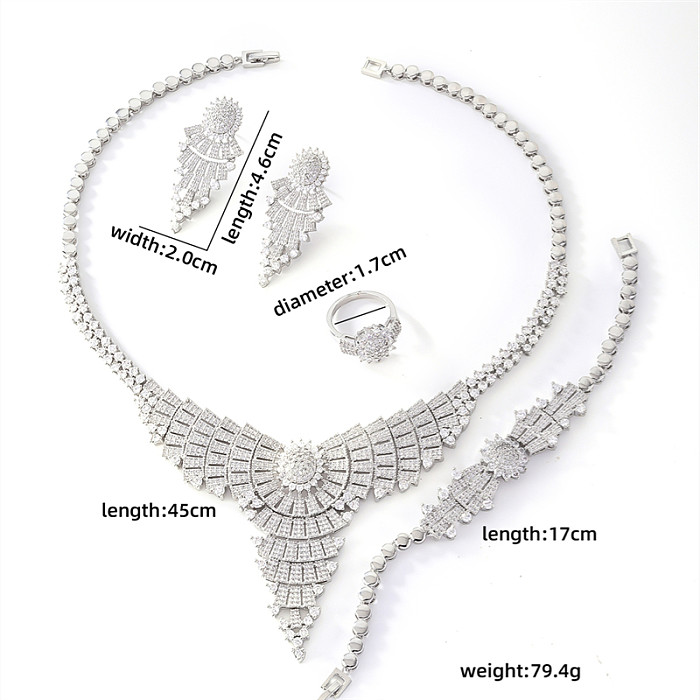 Elegante, glänzende, geometrische Verkupferungs-Inlay-Zirkon-Armbänder, Ohrringe, Halskette