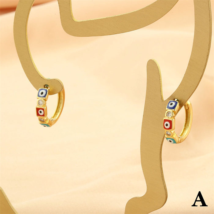 1 Paar einfache Teufelsauge-Emaille-Inlay-Ohrringe mit Kupfer-Zirkon und 18-Karat-Vergoldung