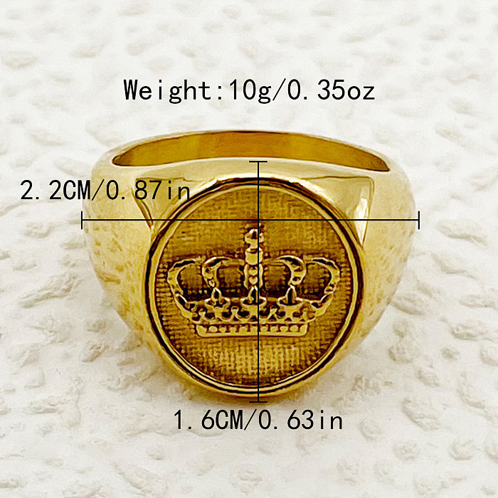 Retro Simple Style Crown Solid Color Stainless Steel Plating Gold Plated Rings
