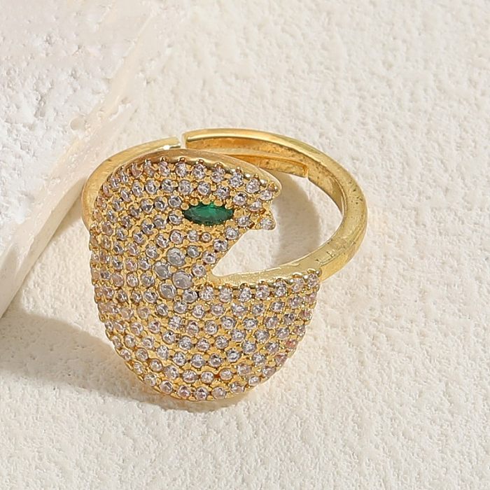 Elegante estilo clássico estrela quadrada gotas de água cobre revestimento assimétrico incrustação zircão anéis banhados a ouro 14K