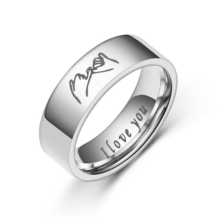 Atacado novas letras de mão em mão padrão de aço inoxidável joias de anel de casal